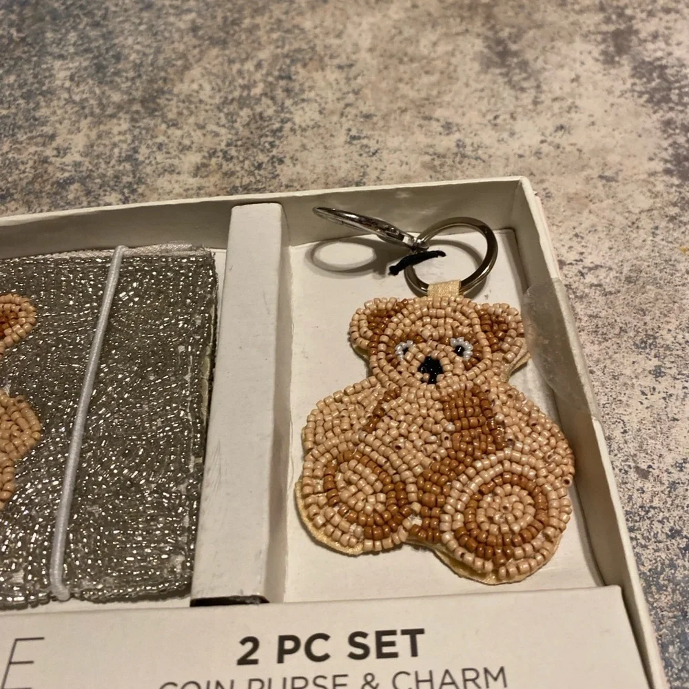 Rachel Zoe Silver Tan Bear Coin Purse Bag Charm